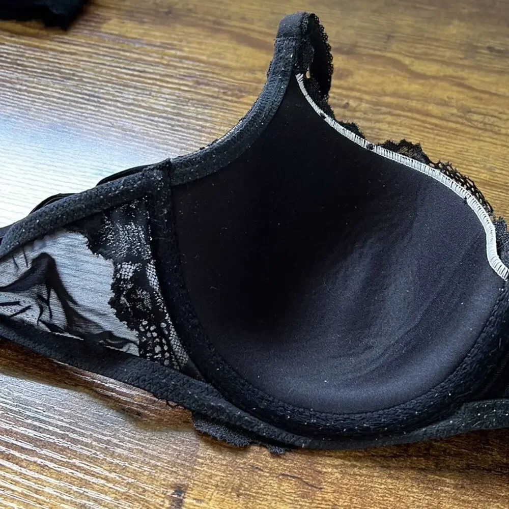 Victoria’s Secret Black Sheer Crochet Floral Lined Demi Padded Bra
